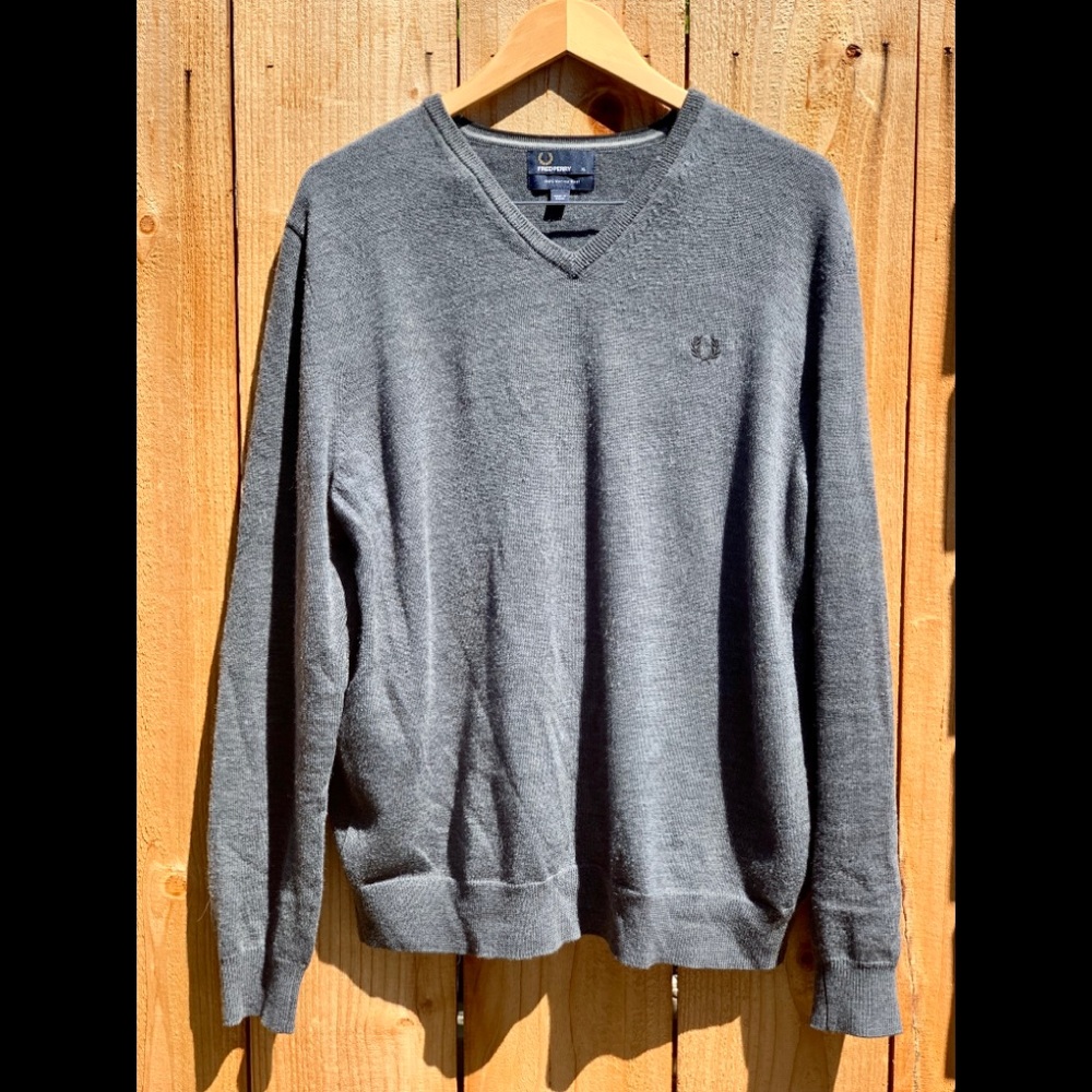 FRED PERRY Mens V-Neck Jumper Sweater XL
